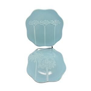 Department 56 Salad Sky Blue Floral Luncheon Plates Set of 2